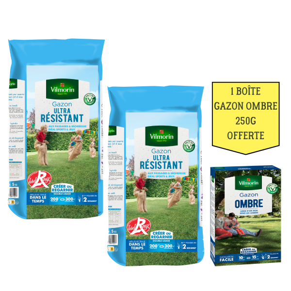 Ultra résistant - Gazon Ultra Résistant Label Rouge - 5 kg (x2) + Gazon Ombre Offert - 250 g  - face recto